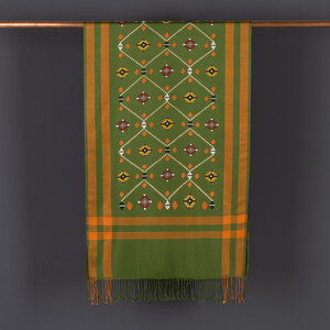 Khaki Carpet Design Cross Stich Prime Silk Scarf - Thumbnail
