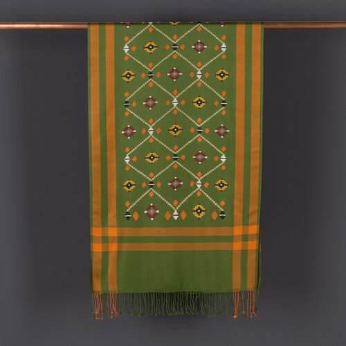 Khaki Carpet Design Cross Stich Prime Silk Scarf