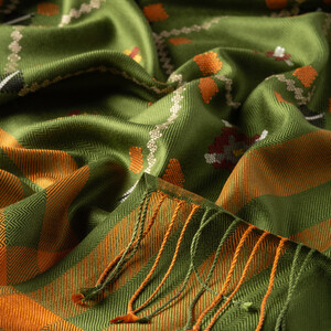 Khaki Carpet Design Cross Stich Prime Silk Scarf - Thumbnail