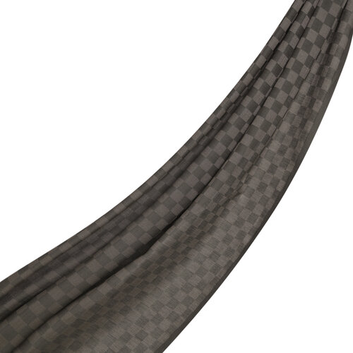 Khaki Checkered Cotton Silk Scarf 