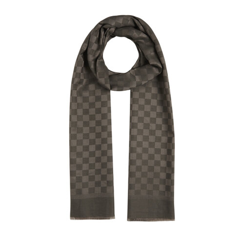 Khaki Checkered Cotton Silk Scarf 