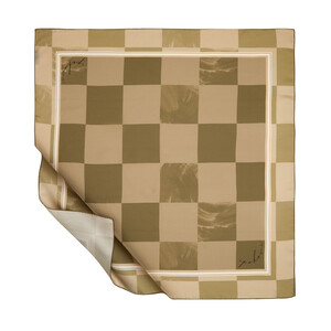 Khaki Checkered Twill Silk Scarf - Thumbnail