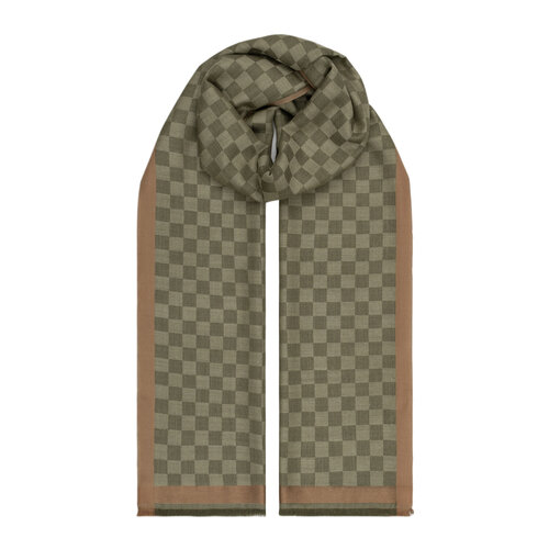 Khaki Checkered Wool Silk Scarf