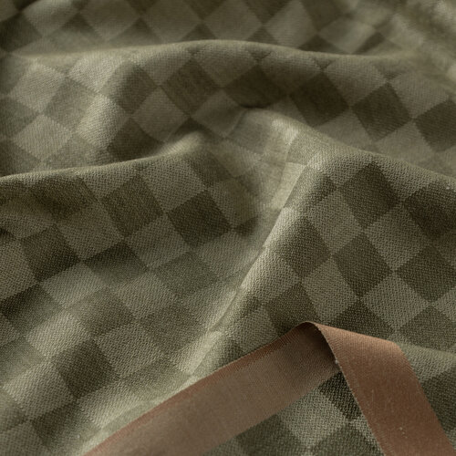 Khaki Checkered Wool Silk Scarf