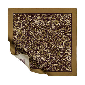 Khaki Cheetah Print Silk Twill Scarf - Thumbnail