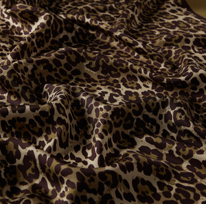 Khaki Cheetah Print Silk Twill Scarf - Thumbnail