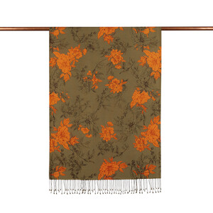 ipekevi - Khaki Green Azalea Print Silk Scarf (1)