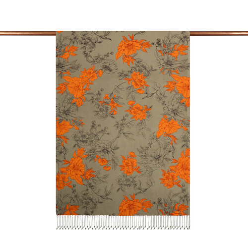 Khaki Green Azalea Print Silk Scarf