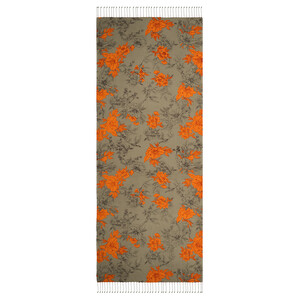 Khaki Green Azalea Print Silk Scarf - Thumbnail