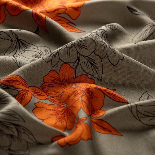 Khaki Green Azalea Print Silk Scarf