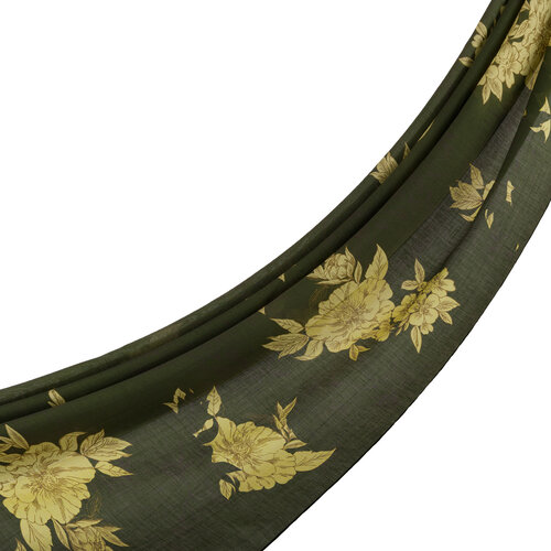 Khaki Green Azalea Print Tencel Scarf