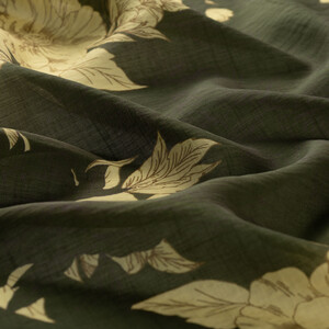 Khaki Green Azalea Print Tencel Scarf - Thumbnail