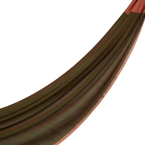 Khaki Green Bordered Wool Silk Scarf - Thumbnail