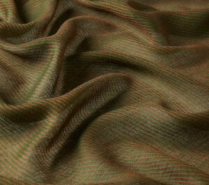 Khaki Green Bordered Wool Silk Scarf - Thumbnail