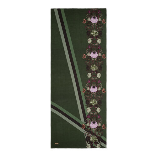 Khaki Green Botanical Print Tencel Scarf 