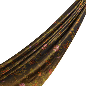 Khaki Green Brocade Reversible Prime Silk Scarf - Thumbnail