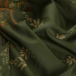 Khaki Green Carpet Essence Cotton Scarf - Thumbnail