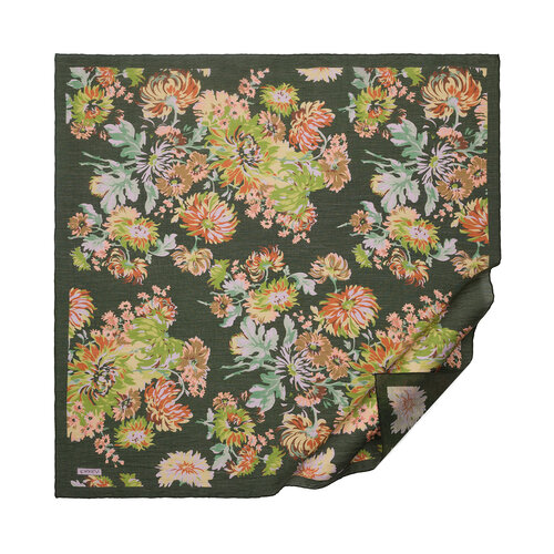 Khaki Green Chrysanthemum Print Tencel Scarf