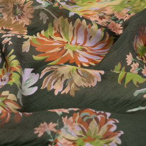ipekevi - Khaki Green Chrysanthemum Print Tencel Scarf (1)