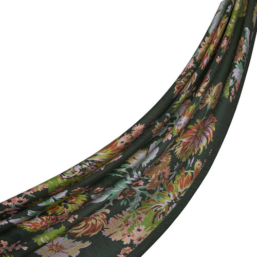 Khaki Green Chrysanthemum Print Tencel Scarf