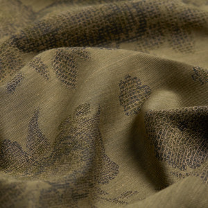 Khaki Green Cross Stich Floral Cotton Silk Scarf - Thumbnail