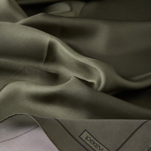 Khaki Green Frame Silk Twill Scarf - Thumbnail