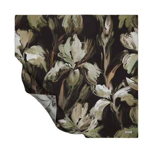 Khaki Green Iris Flower Twill Silk Scarf