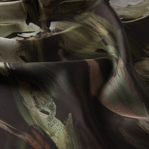 Khaki Green Iris Flower Twill Silk Scarf - Thumbnail