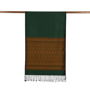 Khaki Green Jacquard Hand Woven Prime Silk Scarf - Thumbnail