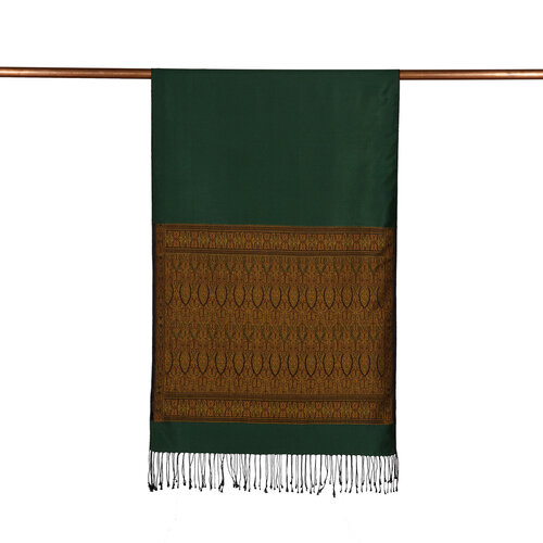 Khaki Green Jacquard Hand Woven Prime Silk Scarf