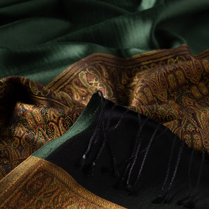 Khaki Green Jacquard Hand Woven Prime Silk Scarf - Thumbnail