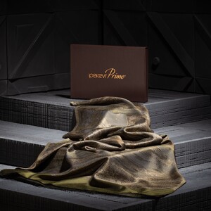 Khaki Green Jacquard Prime Silk Scarf - Thumbnail