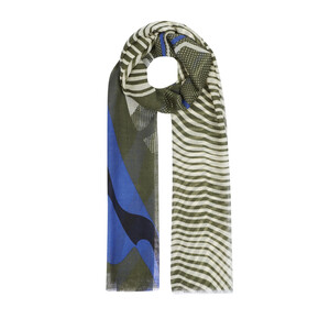 Khaki Green Karma Print Wool Silk Scarf - Thumbnail