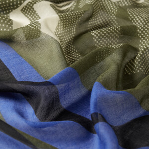Khaki Green Karma Print Wool Silk Scarf - Thumbnail
