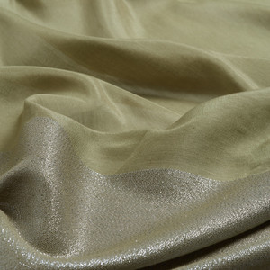 Khaki Green Lurex Cotton Silk Scarf - Thumbnail