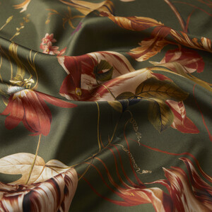 Khaki Green Melancholia Print Silk Twill Scarf - Thumbnail