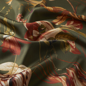 ipekevi - Khaki Green Melancholia Print Silk Twill Scarf (1)