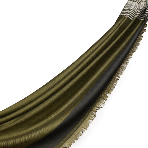 Khaki Green Multi Stripe Wool Silk Scarf