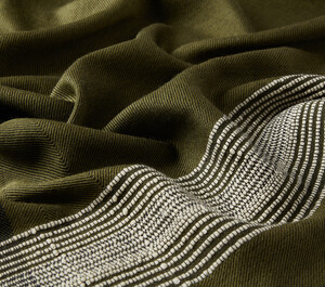 Khaki Green Multi Stripe Wool Silk Scarf - Thumbnail