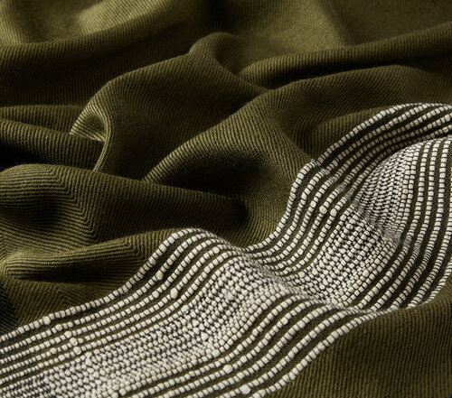 Khaki Green Multi Stripe Wool Silk Scarf