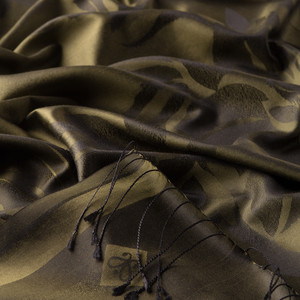 Khaki Green Nev Garden Jacquard Silk Scarf - Thumbnail