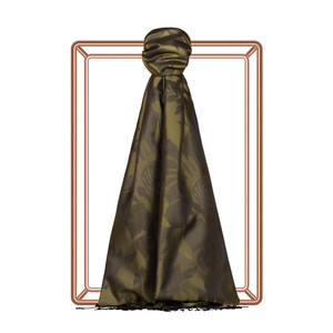 Khaki Green Nev Garden Jacquard Silk Scarf - Thumbnail