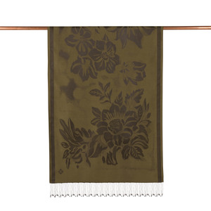 Khaki Green Nev Garden Jacquard Silk Scarf - Thumbnail