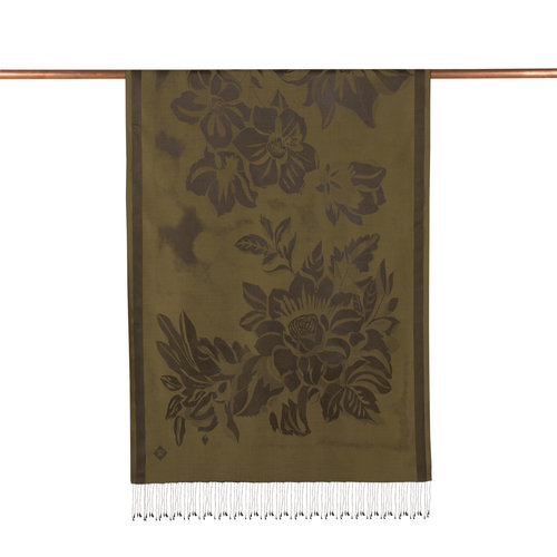 Khaki Green Nev Garden Jacquard Silk Scarf