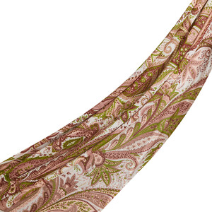 Khaki Green Paisley Patterned Modal Cotton Scarf - Thumbnail