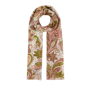 Khaki Green Paisley Patterned Modal Cotton Scarf - Thumbnail