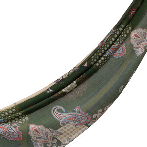 Khaki Green Palace Way Print Tencel Scarf - Thumbnail