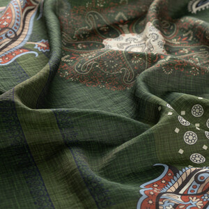 Khaki Green Palace Way Print Tencel Scarf - Thumbnail
