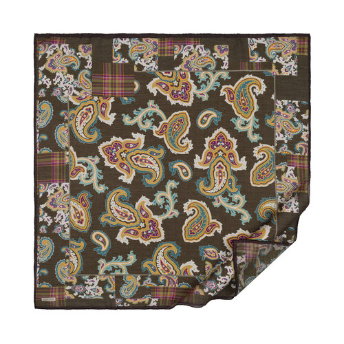 Khaki Green Patchwork Patterned Tencel Scarf
