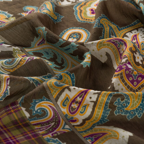 Khaki Green Patchwork Patterned Tencel Scarf